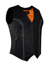 Load image into Gallery viewer, Women Zipper Front Vest with Bling, Side Zipper, Conceal Carry Pockets, Naked Cowhide Leather