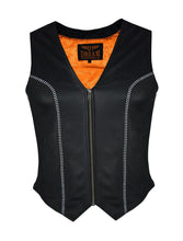 Load image into Gallery viewer, Women Zipper Front Vest with Bling, Side Zipper, Conceal Carry Pockets, Naked Cowhide Leather