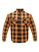 Load image into Gallery viewer, Dream Apparel Men’s Black & Orange Flannel Shirt Plaid Long Sleeve with Chest Pockets