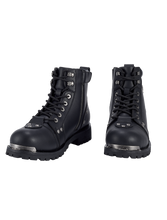 Load image into Gallery viewer, Dream Apparel Men's Motorcycle Riding Boots Waterproof Black Faux Leather Side Zipper Low Heel