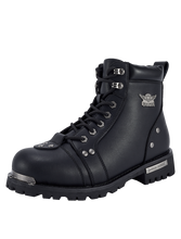 Load image into Gallery viewer, Dream Apparel Men's Motorcycle Riding Boots Waterproof Black Faux Leather Side Zipper Low Heel