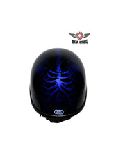 Load image into Gallery viewer, Shiny Blue Novelty Helmet with Horned Skeletons