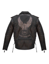 Load image into Gallery viewer, Dream Apparel Men's Leather Motorcycle Jacket with Emboss Eagle, Live to Ride, Ride to Live