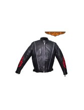 Load image into Gallery viewer, Men's Leather Motorcycle Racer Jacket with Flames