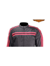 Load image into Gallery viewer, Men's Black Lightweight Textile Jacket W/ Red Striped Design