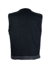 Load image into Gallery viewer, Men's Black Denim Biker Vest with Leather Trims & Front Zipper