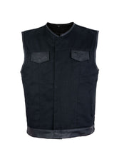 Load image into Gallery viewer, Men's Black Denim Biker Vest with Leather Trims & Front Zipper
