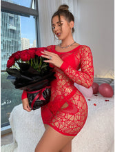 Load image into Gallery viewer, Dream Apparel Women's Rose Red Sexy Teddy Lingerie Bodysuit, Mesh Babydoll, One Size Fishnet Dress