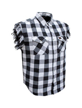 Load image into Gallery viewer, Dream Apparel Men&#39;s Sleeveless Flannel Shirt Black &amp; White Sleek Design Cotton Shirt Frayed Sleeves
