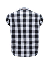 Load image into Gallery viewer, Dream Apparel Men&#39;s Sleeveless Flannel Shirt Black &amp; White Sleek Design Cotton Shirt Frayed Sleeves
