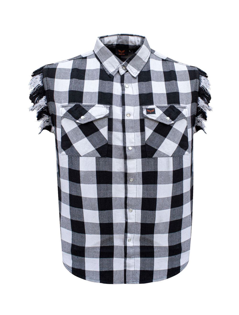 Dream Apparel Men's Sleeveless Flannel Shirt Black & White Sleek Design Cotton Shirt Frayed Sleeves