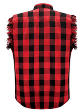 Load image into Gallery viewer, Dream Apparel Men&#39;s Sleeveless Flannel Shirt Black &amp; Red Sleek Design Cotton Shirt Frayed Sleeves
