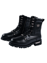 Load image into Gallery viewer, Dream Apparel Men&#39;s Motorcycle Riding Boots YKK Zipper Black Faux Leather Side Zipper Low Heel
