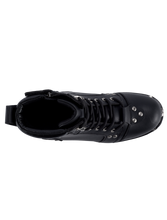 Load image into Gallery viewer, Dream Apparel Men&#39;s Motorcycle Riding Boots Waterproof Black Faux Leather Side Zipper Low Heel
