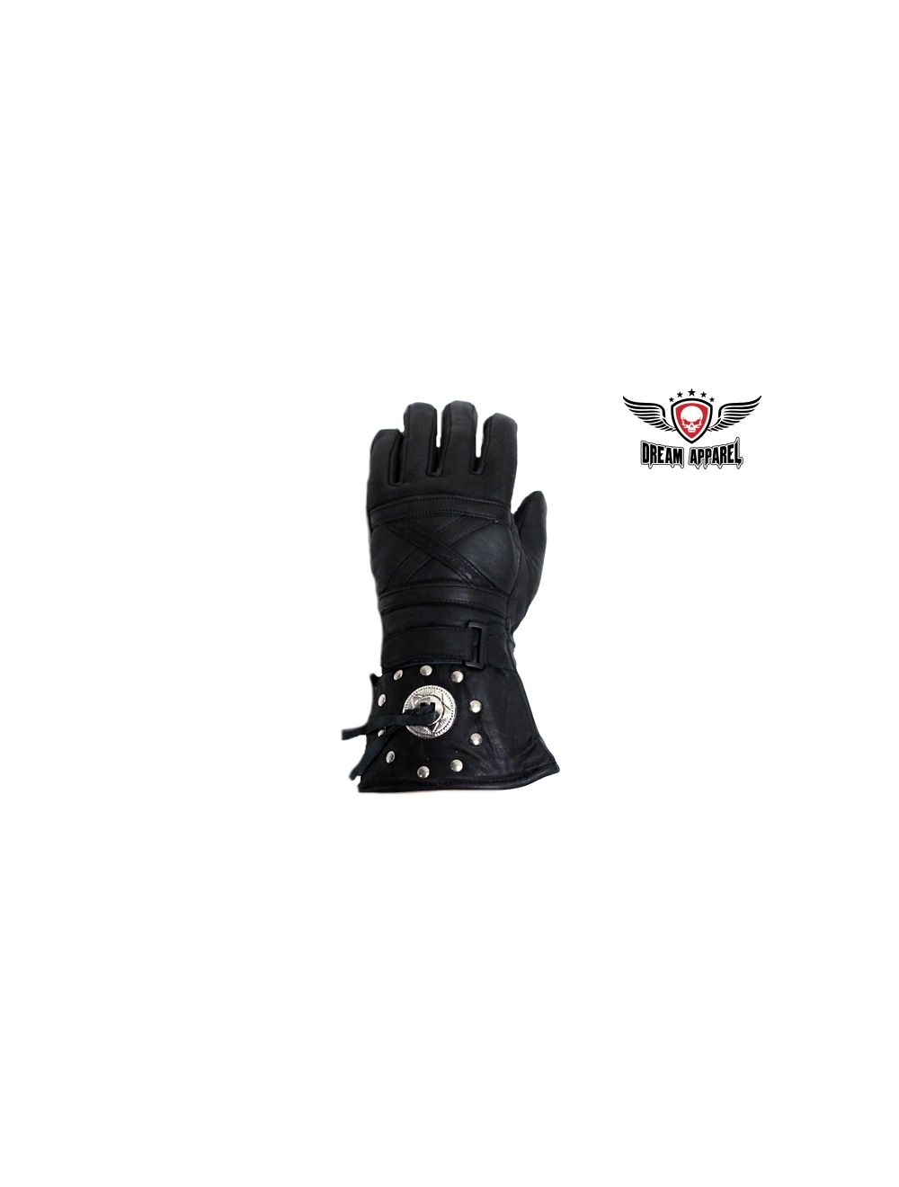 Motorcycle Gauntlet Glove With Concho & Studs