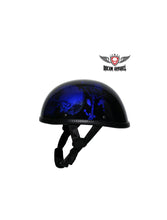 Load image into Gallery viewer, Shiny Blue Novelty Helmet with Horned Skeletons
