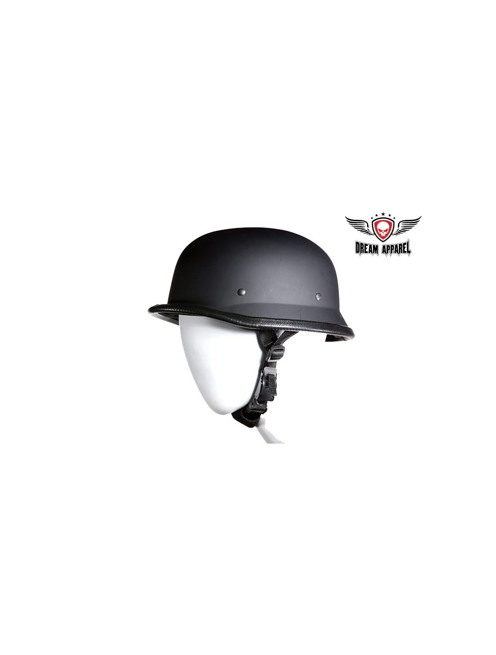 German Novelty Flat Black Helmet with Adjustable Chin Strap