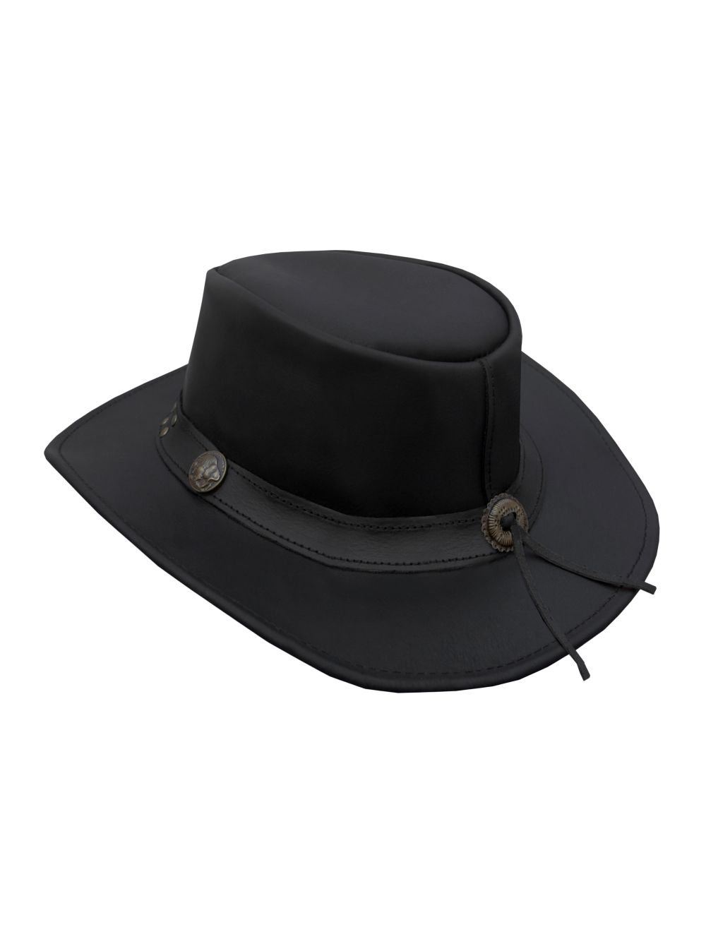 Dream Apparel Men's Black Premium Leather Western Cowboy Studded Hat for Halloween Deadman