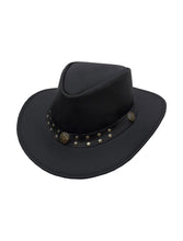 Load image into Gallery viewer, Dream Apparel Men&#39;s Black Premium Leather Western Cowboy Studded Hat for Halloween Deadman
