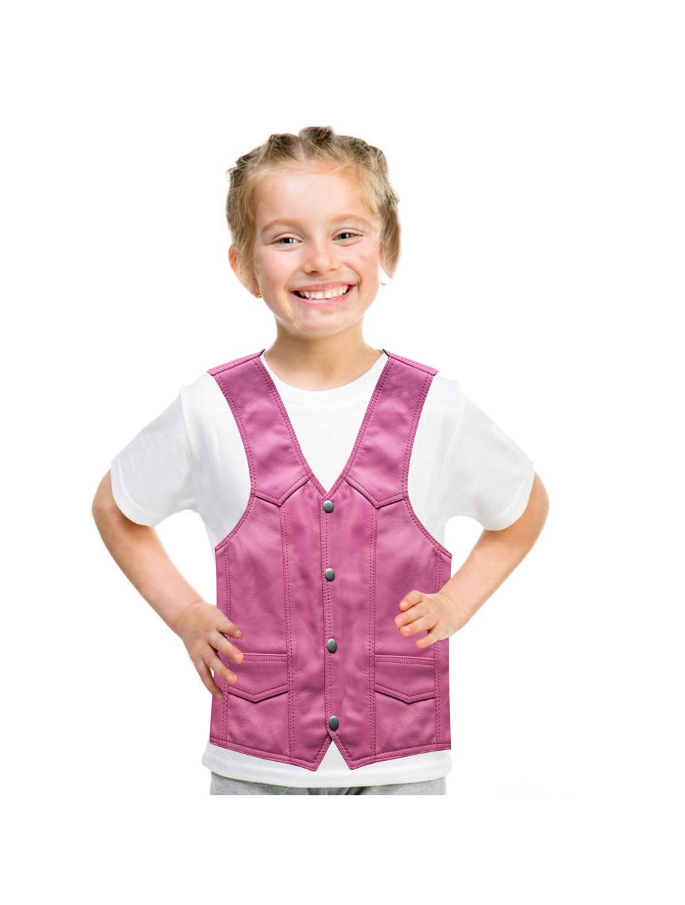 Skip to the beginning of the image's gallery   Kids Pink Leather Motorcycle Vest with Button Snap Closure
