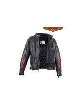 Load image into Gallery viewer, Men&#39;s Leather Motorcycle Racer Jacket with Flames
