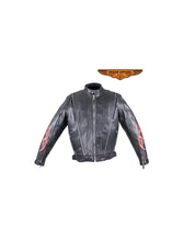 Load image into Gallery viewer, Men&#39;s Leather Motorcycle Racer Jacket with Flames
