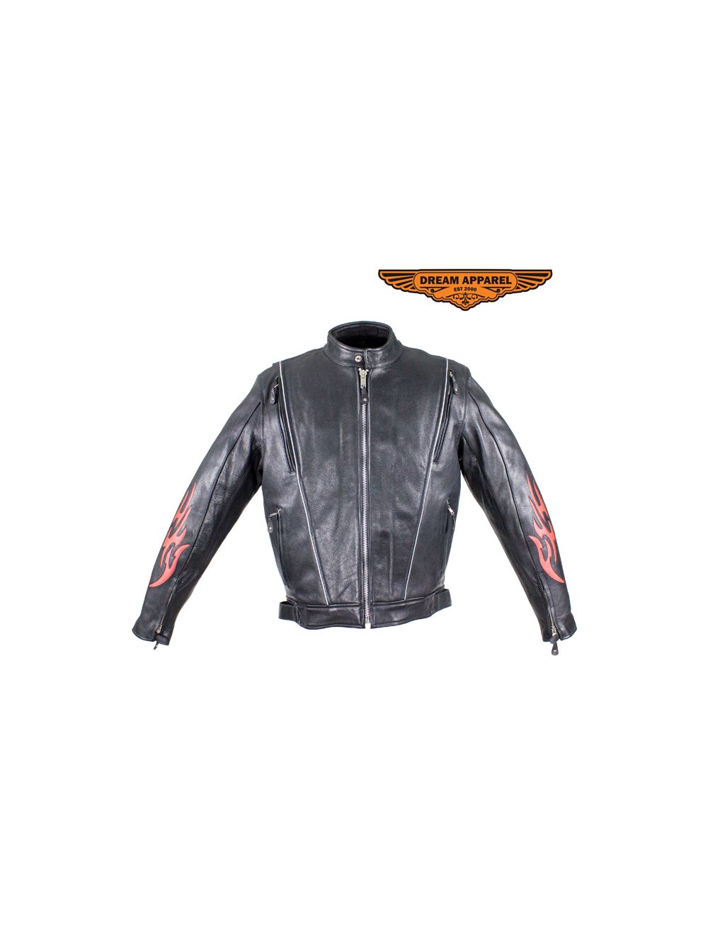 Men's Leather Motorcycle Racer Jacket with Flames
