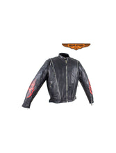 Load image into Gallery viewer, Men&#39;s Leather Motorcycle Racer Jacket with Flames
