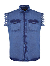Load image into Gallery viewer, Dream Apparel Men&#39;s Biker Cutoff Cotton Shirt Stonewash Ocean Blue
