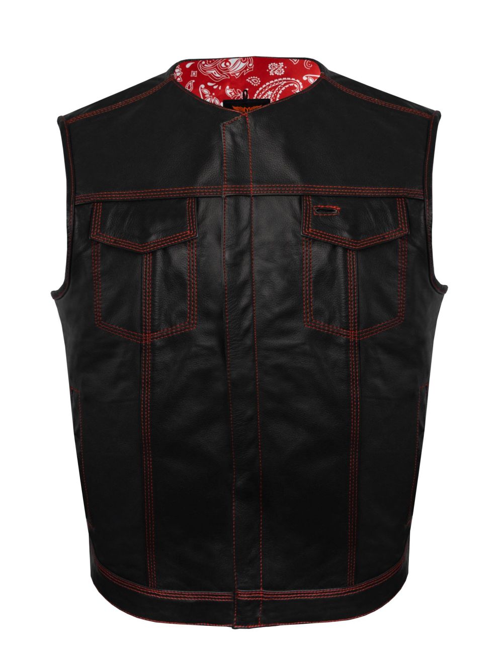 Mens SOA Vest Red Thred Club Vest, Conceal Carry Pockets, Red Paisley Lining