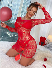 Load image into Gallery viewer, Dream Apparel Women&#39;s Rose Red Sexy Teddy Lingerie Bodysuit, Mesh Babydoll, One Size Fishnet Dress
