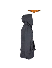 Load image into Gallery viewer, Ladies Dark Grey Button Up Coat W/ Belt and Removable Hood
