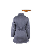Load image into Gallery viewer, Ladies Dark Grey Button Up Coat W/ Belt and Removable Hood
