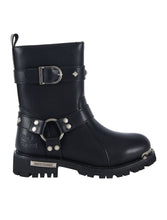 Load image into Gallery viewer, Women Leather Biker Boots, Straps &amp; Ring on Ankle
