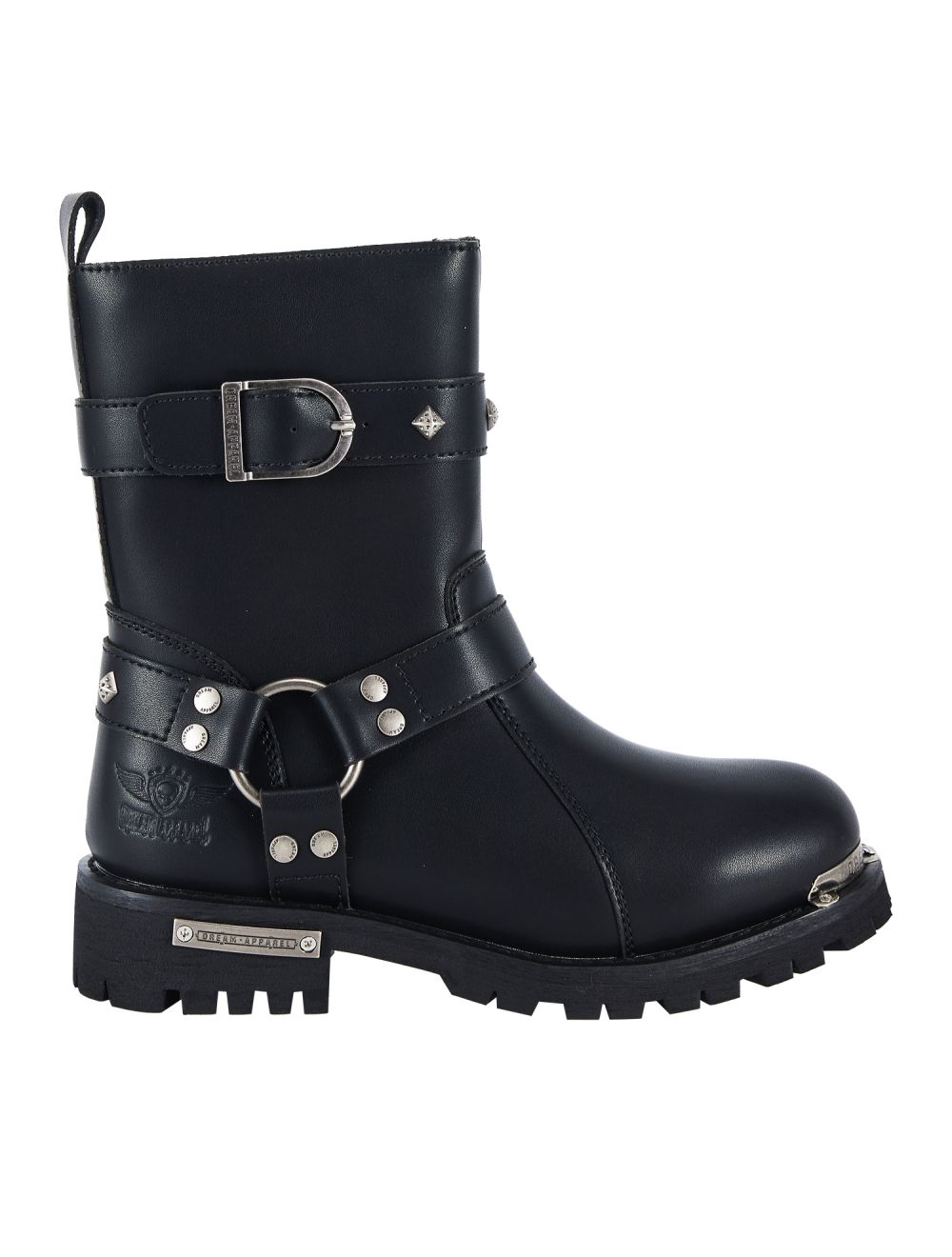 Women Leather Biker Boots, Straps & Ring on Ankle