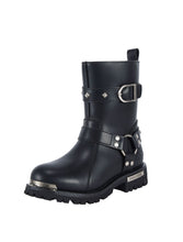 Load image into Gallery viewer, Women Leather Biker Boots, Straps &amp; Ring on Ankle
