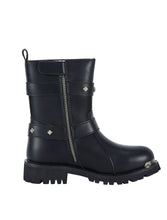 Load image into Gallery viewer, Women Leather Biker Boots, Straps &amp; Ring on Ankle
