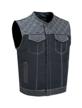 Load image into Gallery viewer, Men&#39;s Black Vest Diamond Design White Thread Denim
