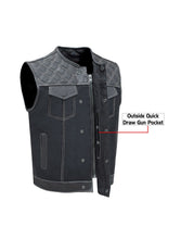 Load image into Gallery viewer, Men&#39;s Black Vest Diamond Design White Thread Denim
