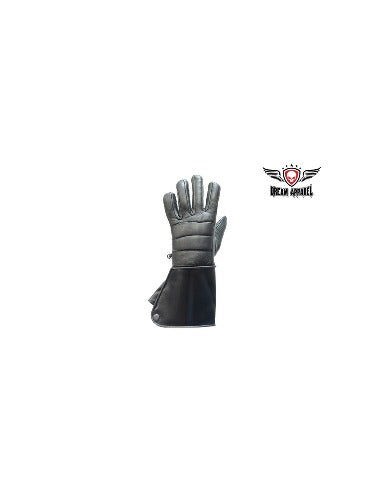 Black Leather Motorcycle Gloves with Lined Gauntlets