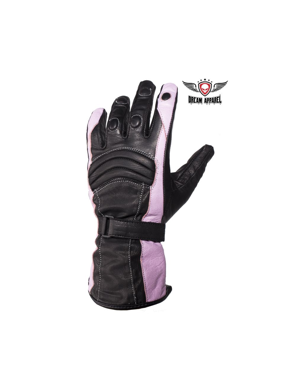 Women's Pink Full Finger Leather Gauntlet Gloves