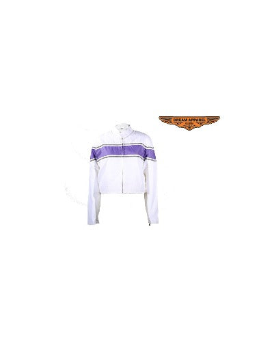 Women's White Lightweight Textile Jacket W/ Purple Stripe