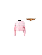 Load image into Gallery viewer, Women&#39;s Light Pink Lightweight Racer Style Textile Jacket W/ White Stripes
