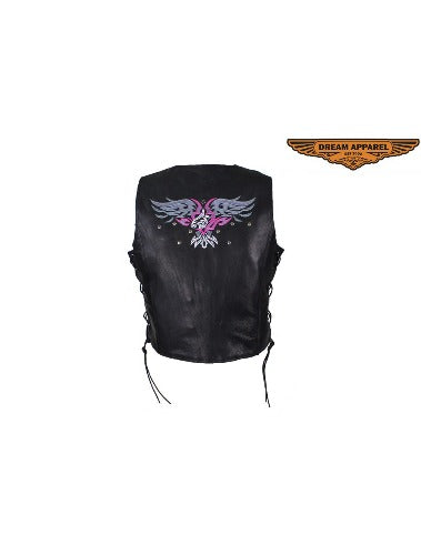 Black Gun Pocket Vest with Small Studded Pink Eagle