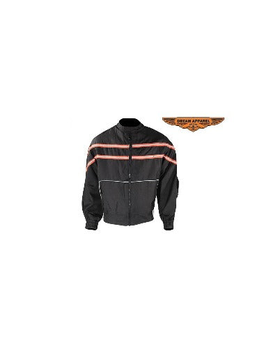 Men's Black Light Textile Motorcycle Jacket w/ Orange Stripe Across Design