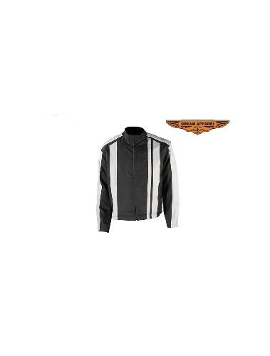 Light Textile Motorcycle Jacket w/ White Multi-Striped Design - Men's
