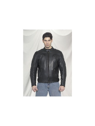 Men's Black Split Cowhide Leather Racer Jacket W/ Adjustable Velcro Straps
