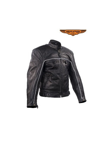 Mens Naked Cowhide Leather Black Racer Jacket