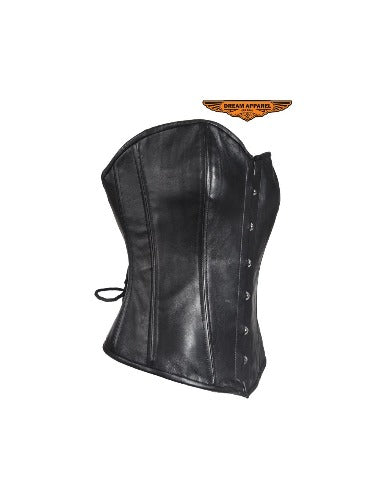Women's Strapless Lamb Leather Corset With Metal Busks & Grommets
